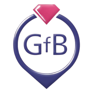A purple circular emblem with the letters “GfB” inside and a pink diamond shape at the top centre, this logo captures the vibrant spirit of MooMuu Photo Booth & Experiential Hire—perfect for elevating your event with experiential & interactive photo booths for hire.