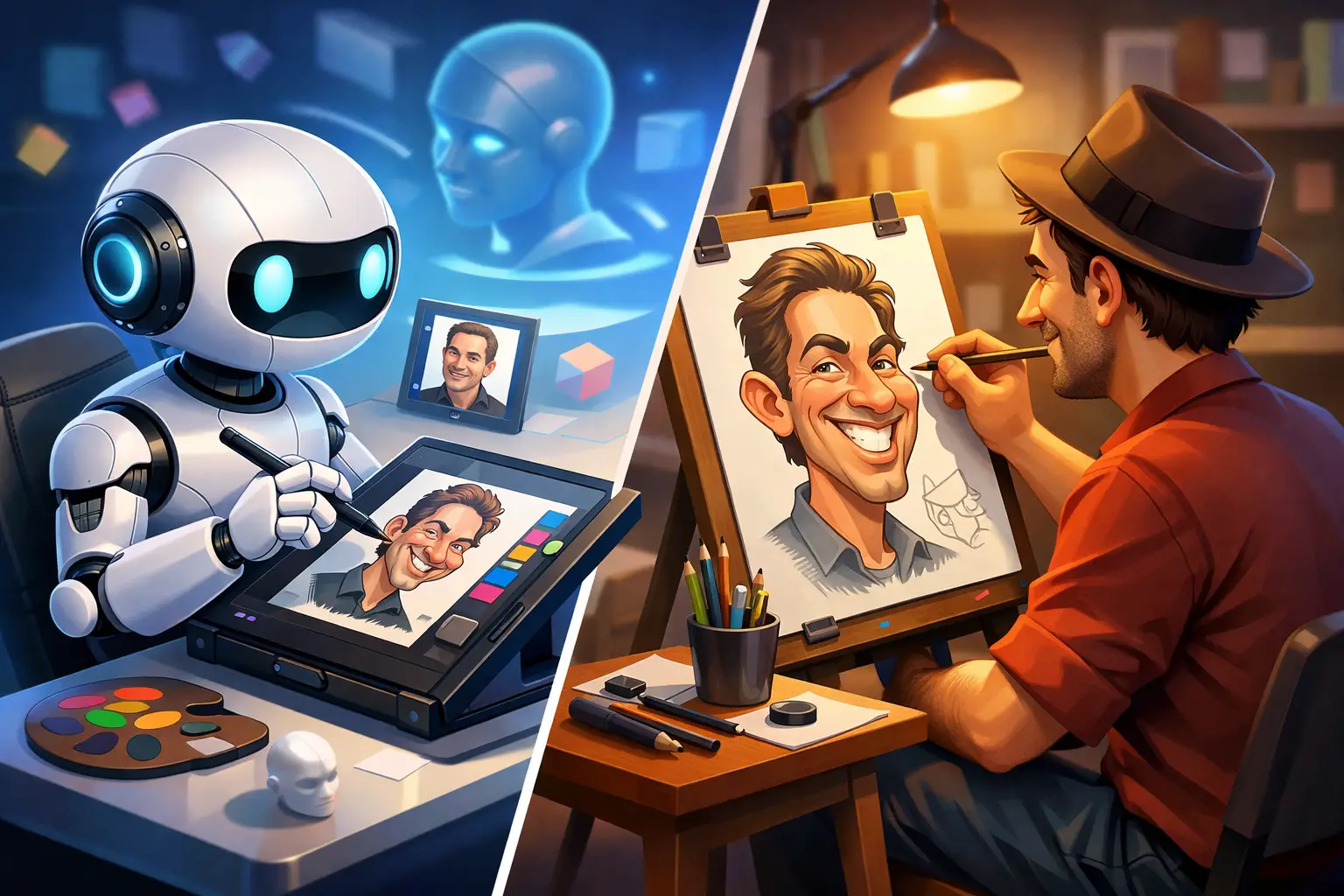 AI Sketch Bot or Caricaturist Hire?